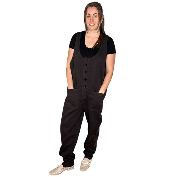 JUNGMAVEN Wash Black Oversized Overalls Women's Size Large Button Front Hemp - Picture 2 of 10